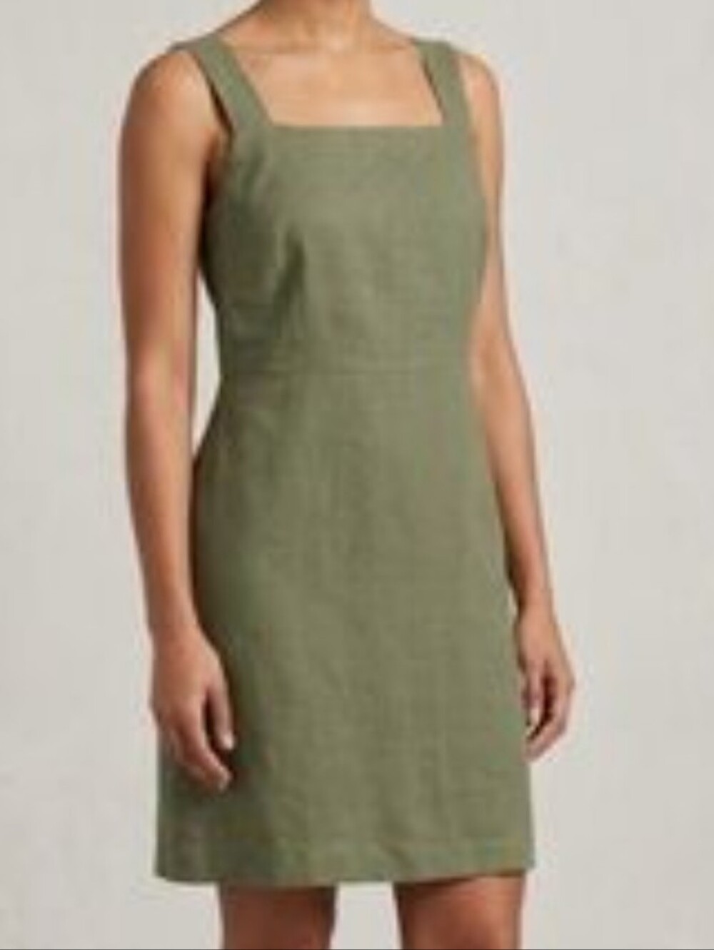Theory Square Neck Olive Green Linen Blend Dress Size 6